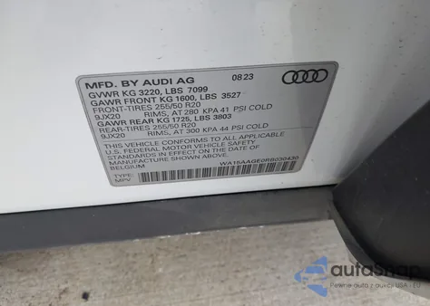 2024 Audi Q8 E-Tron Premium Plus Quattro z USA, uszkodzony, nr VIN WA15AAGE0RB030430